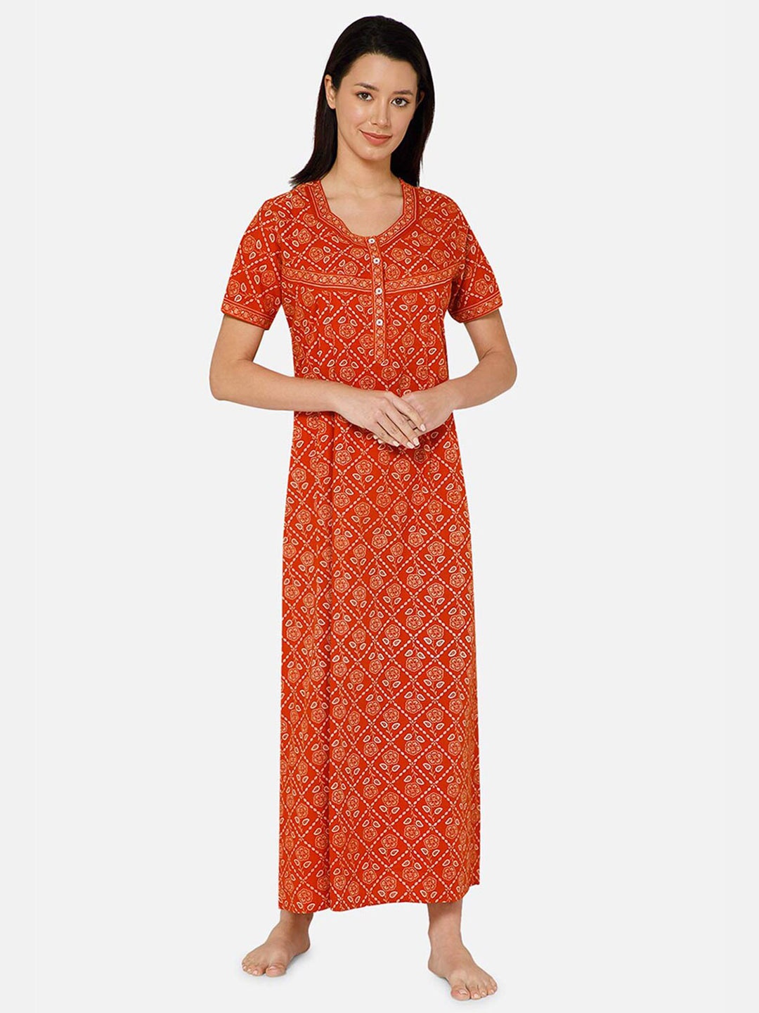 

NAIDU HALL Floral Printed Pure Cotton Maxi Nightdress, Orange