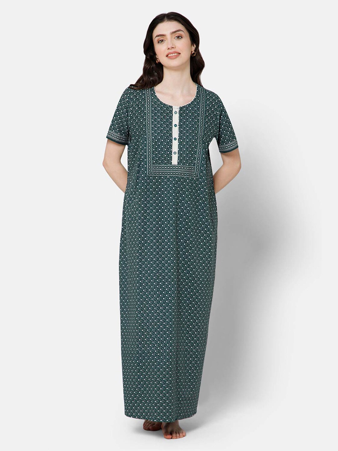 

NAIDU HALL Geometric Printed Pure Cotton Maxi Nightdress, Teal