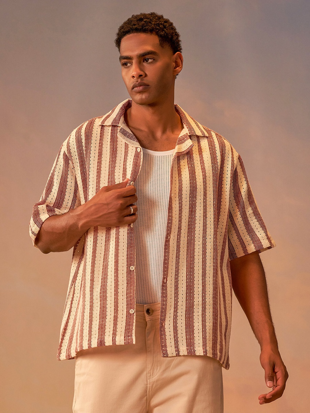 

Styli Brown Relaxed Fit Multi Stripes Cotton Casual Shirt