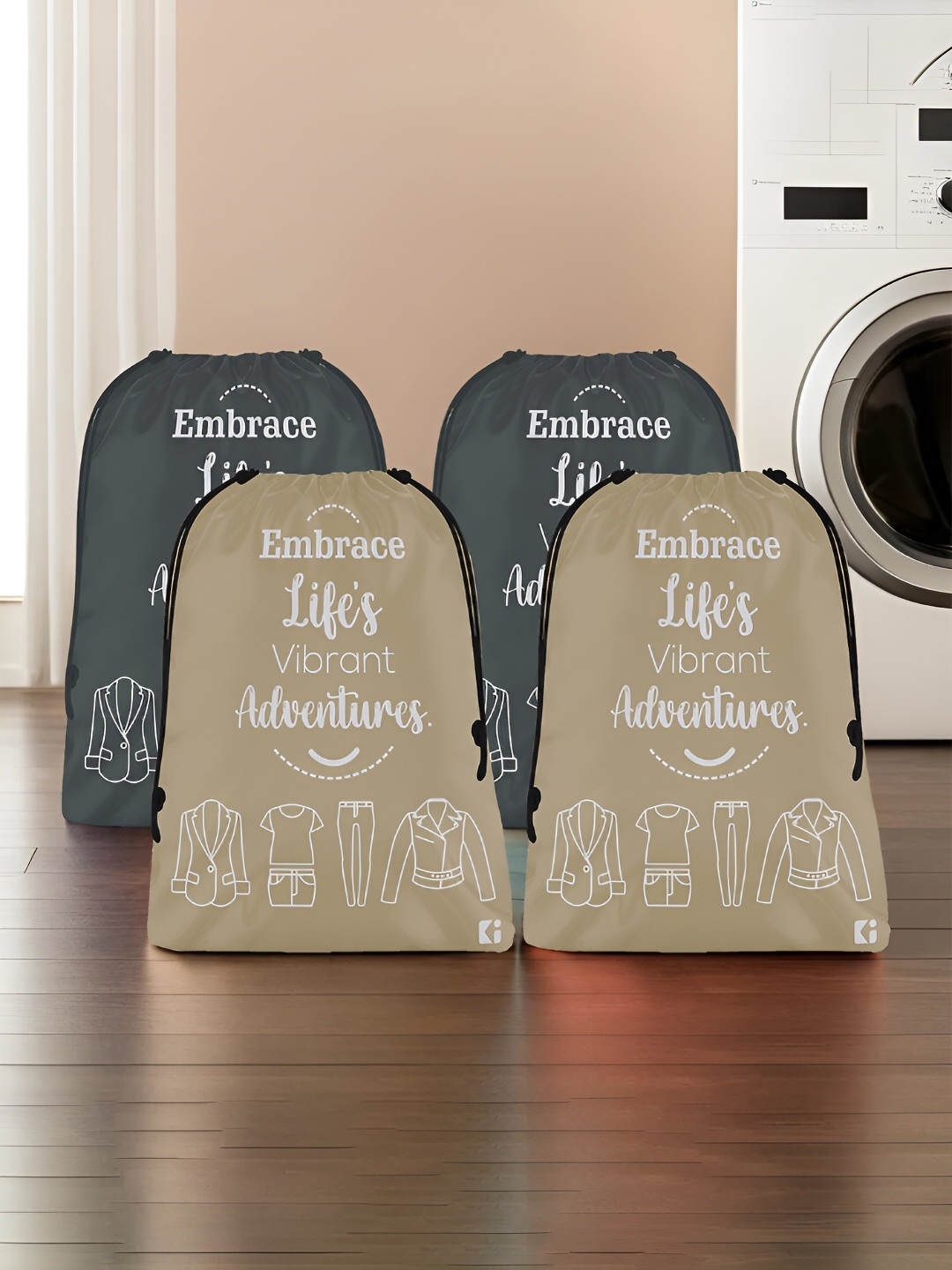 

Kuber Industries Brown & Grey 4 Pcs Printed Cloth Storage Bags