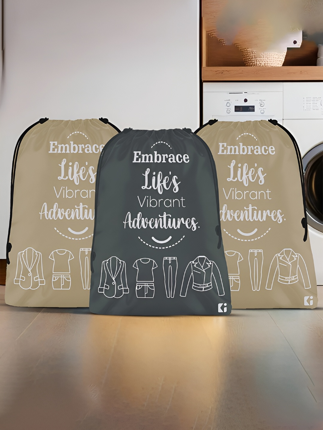 

Kuber Industries Brown & Grey 3 Pcs Printed Cloth Storage Bags