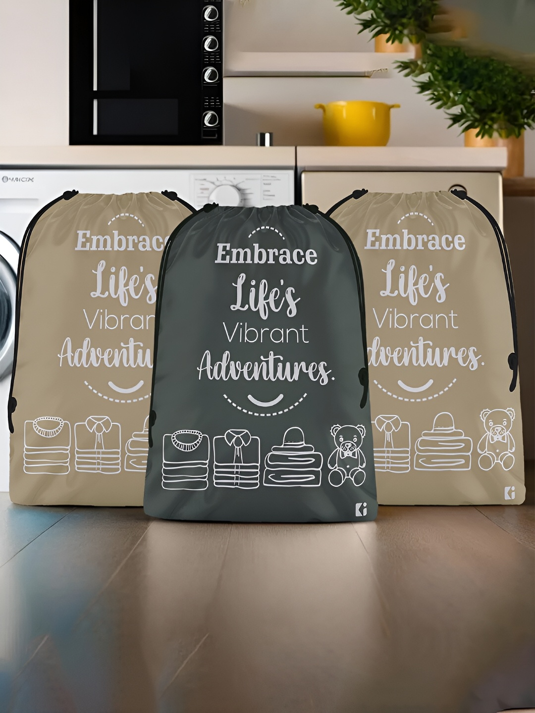 

Kuber Industries Brown & Grey 3 Pcs Printed Cloth Storage Bags