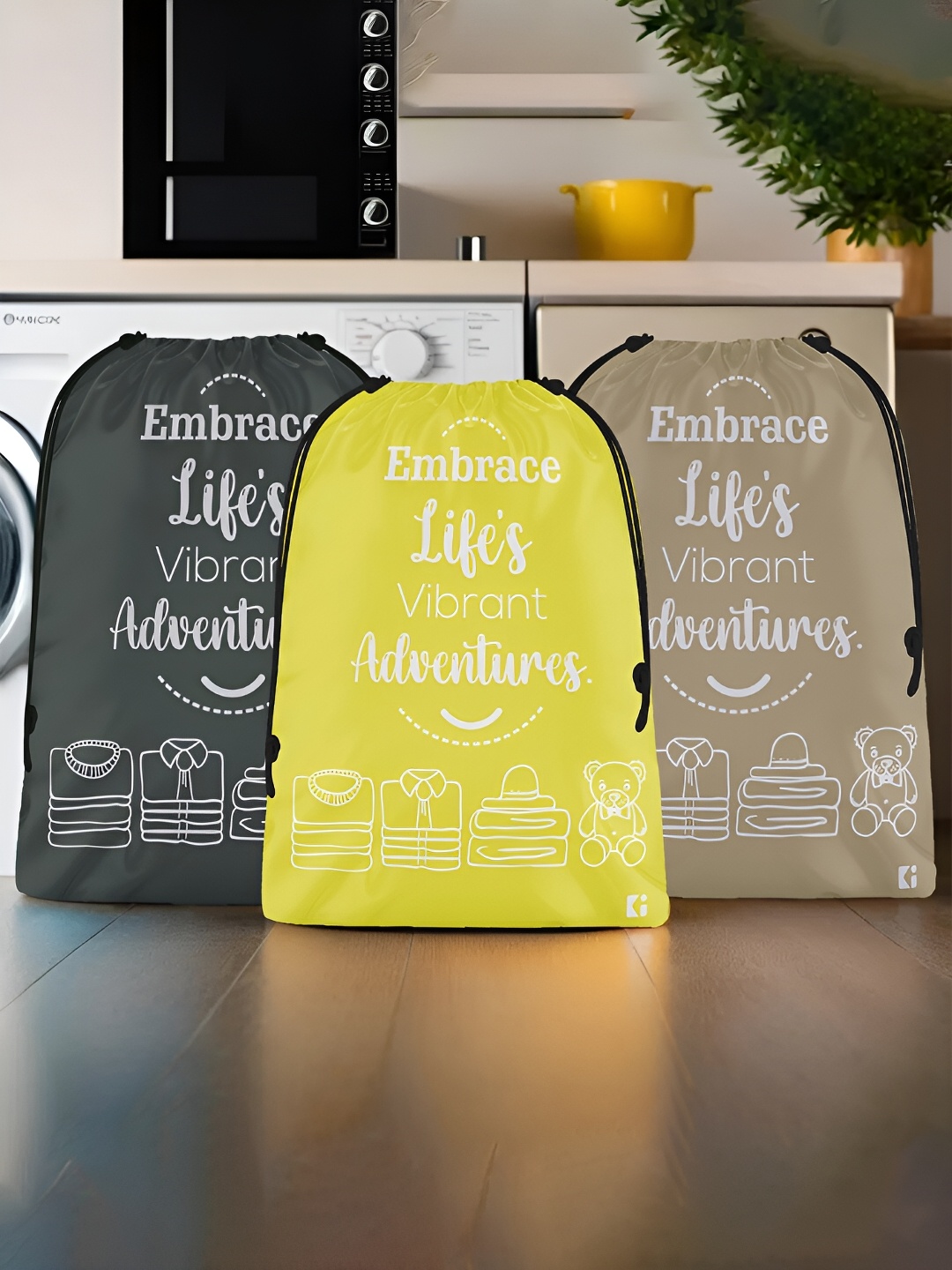 

Kuber Industries Brown & Grey 3 Pcs Printed Cloth Storage Bags