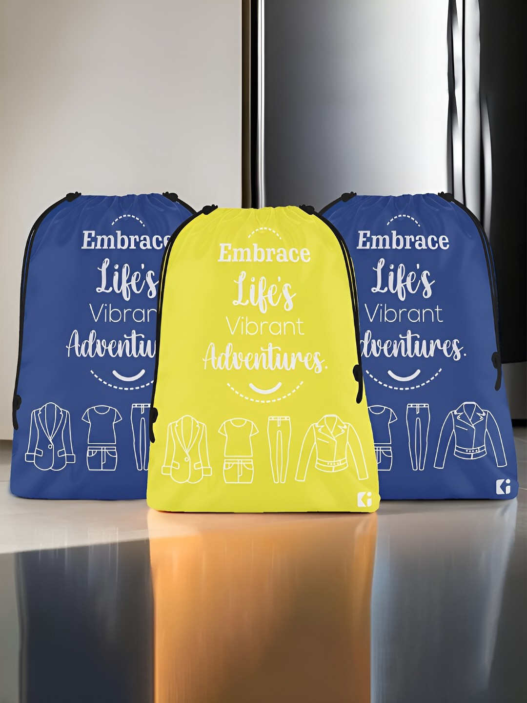 

Kuber Industries Yellow and Navy Blue 3 Pieces Regular Travel-Laundry-Cloth Organisers