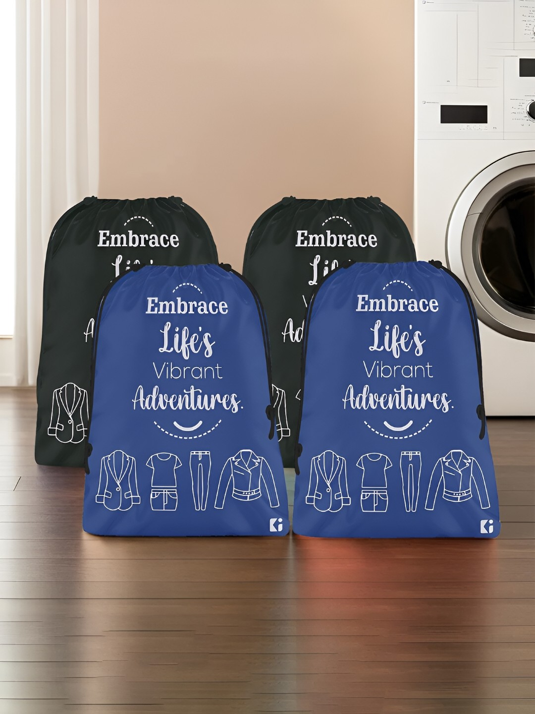 

Kuber Industries Black & Blue 4 Pcs Printed Cloth Storage Bags