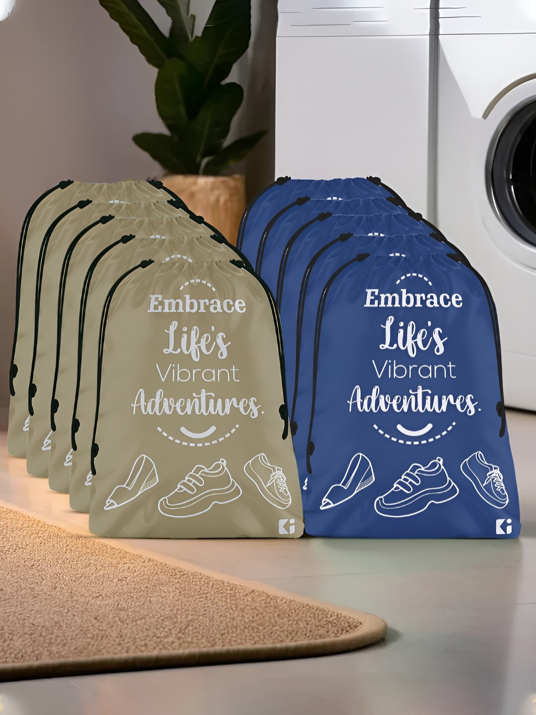 

Kuber Industries Beige and Blue 10 Pieces Regular Travel Storage Shoe Organisers