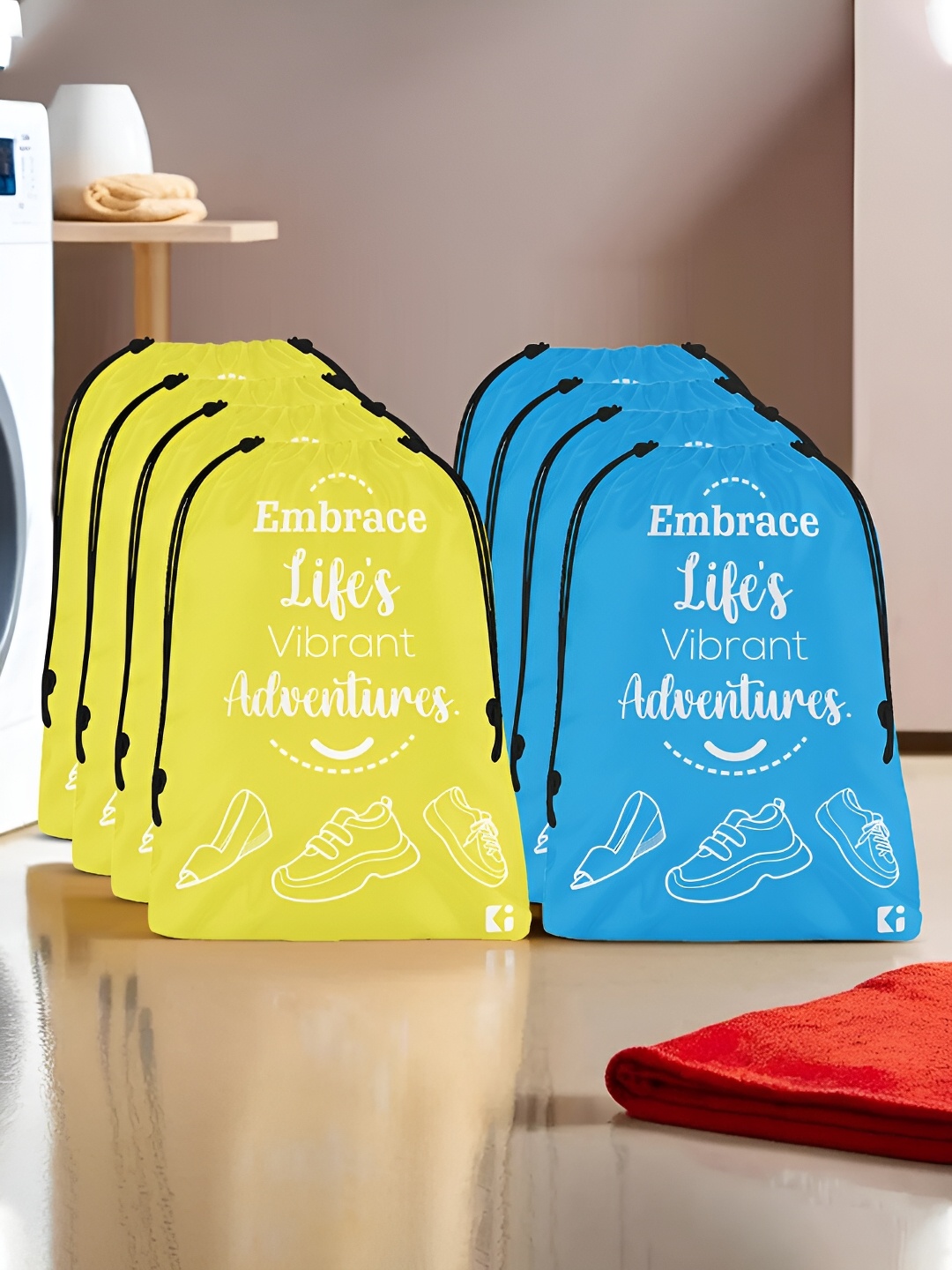 

Kuber Industries Blue and Yellow 8 Pieces Travel Storage Shoe Organisers