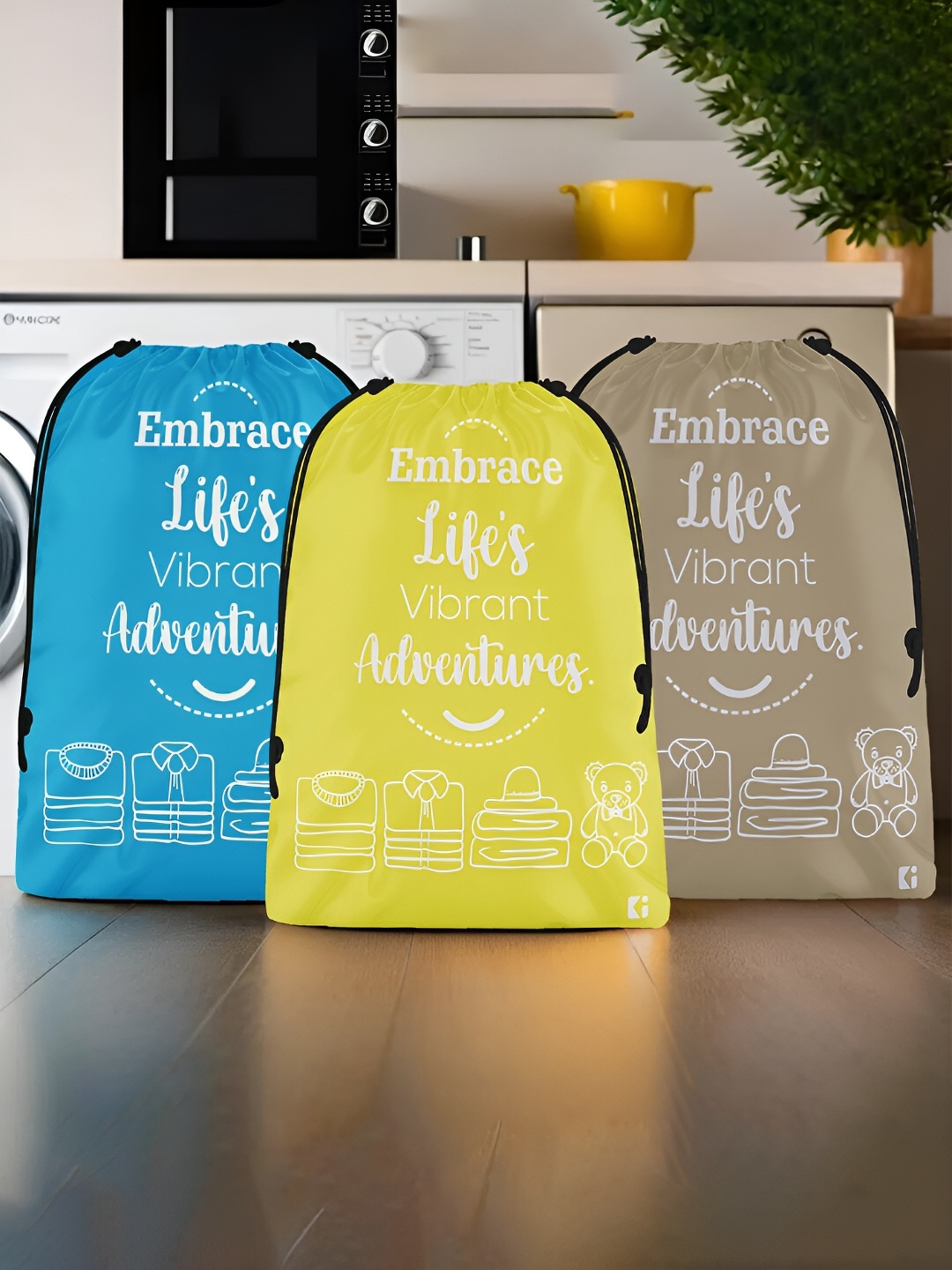 

Kuber Industries Yellow & Blue 3 Pieces Printed Multi-Utility Organisers