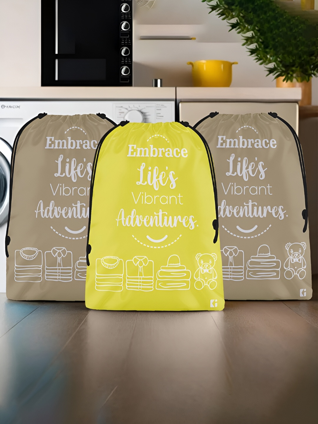 

Kuber Industries Yellow & Brown 3 Pieces Printed Multi-Utility Organisers