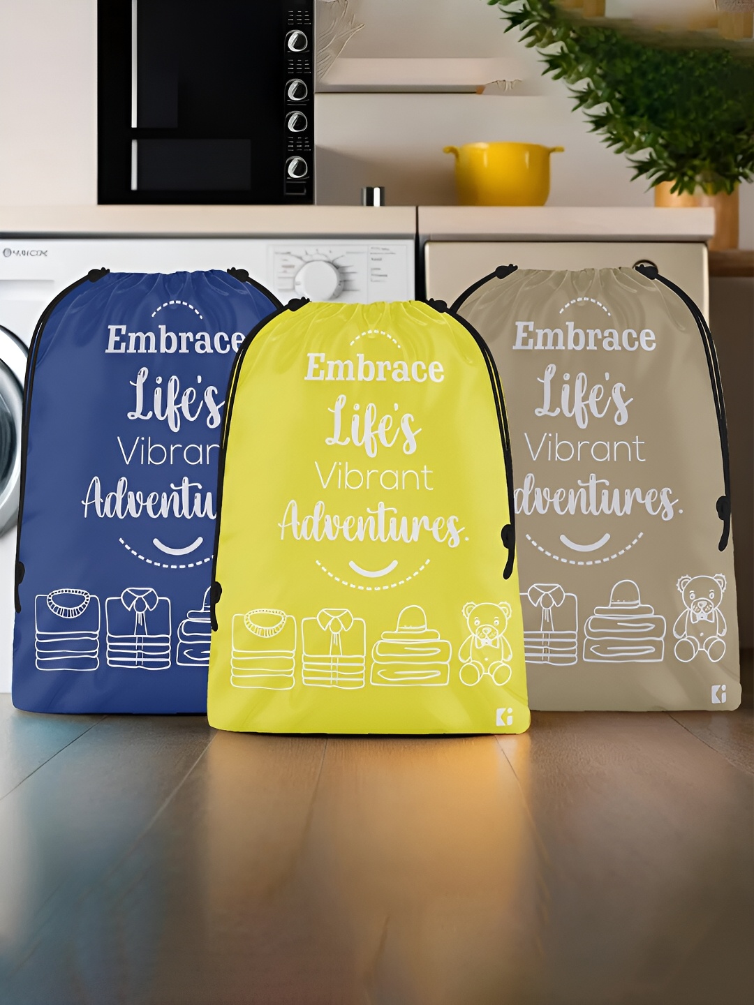 

Kuber Industries Yellow & Navy Blue 3 Pieces Printed Multi-Utility Organisers