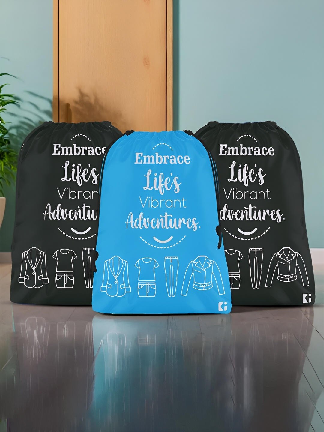 

Kuber Industries Blue & Black 3 Pieces Printed Multi-Utility Organisers