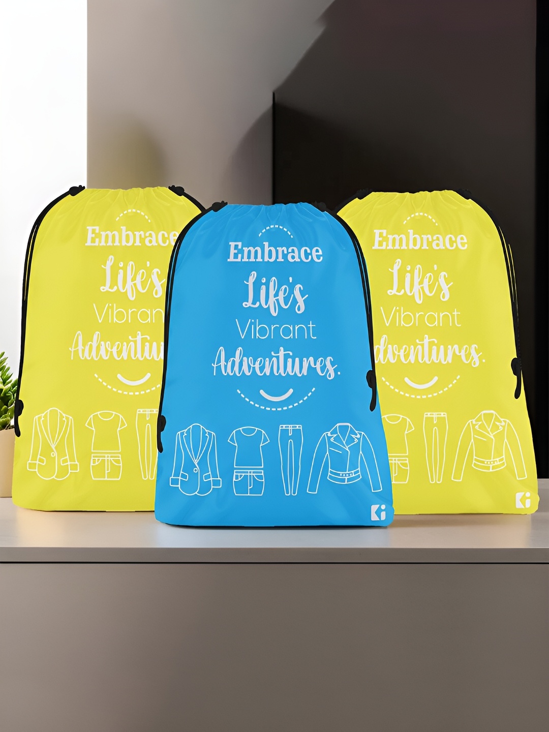 

Kuber Industries Blue and Yellow 3 Pieces Regular Travel Laundry Clothing Organisers