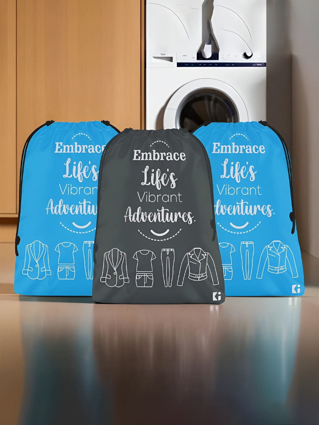 

Kuber Industries Grey & Blue 3 Pieces Printed Multi-Utility Organisers