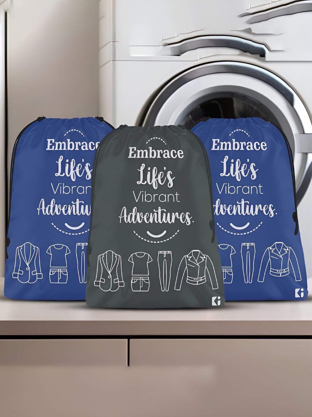 

Kuber Industries Navy Blue & Grey 3 Pieces Printed Multi-Utility Organisers