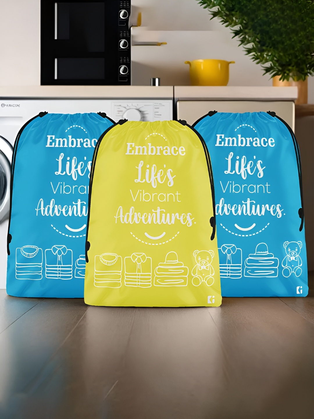 

Kuber Industries Blue and Yellow 3 Pieces Regular Travel Laundry Clothing Organisers