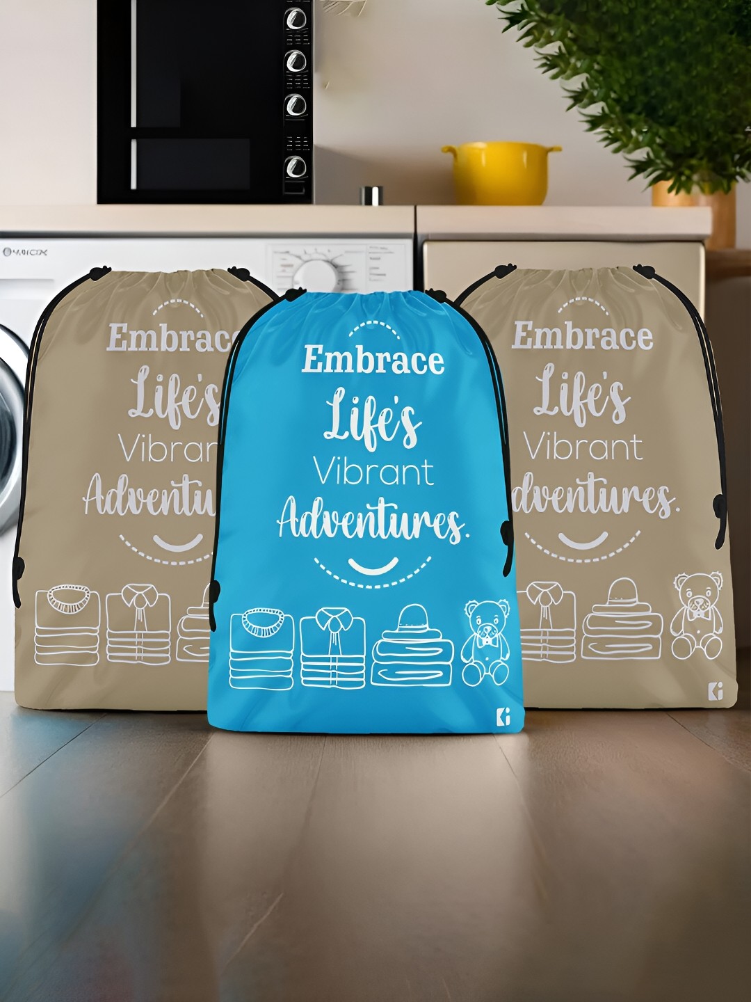 

Kuber Industries Brown & Blue 3 Pieces Printed Multi-Utility Organisers