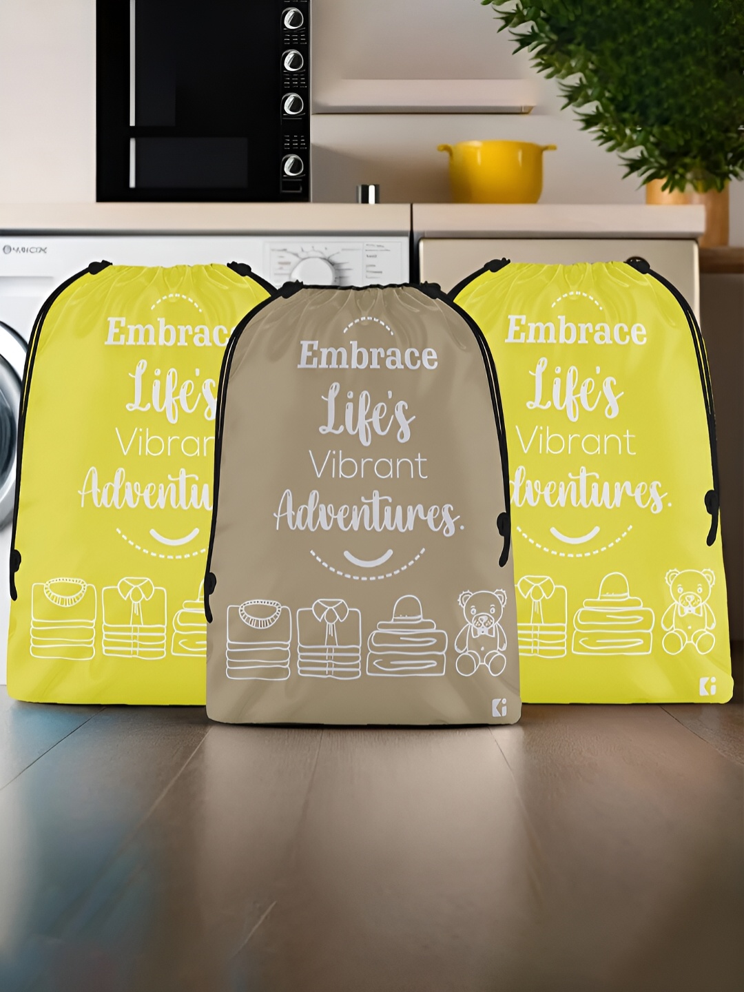 

Kuber Industries Yellow & Brown 3 Pieces Printed Multi-Utility Organisers
