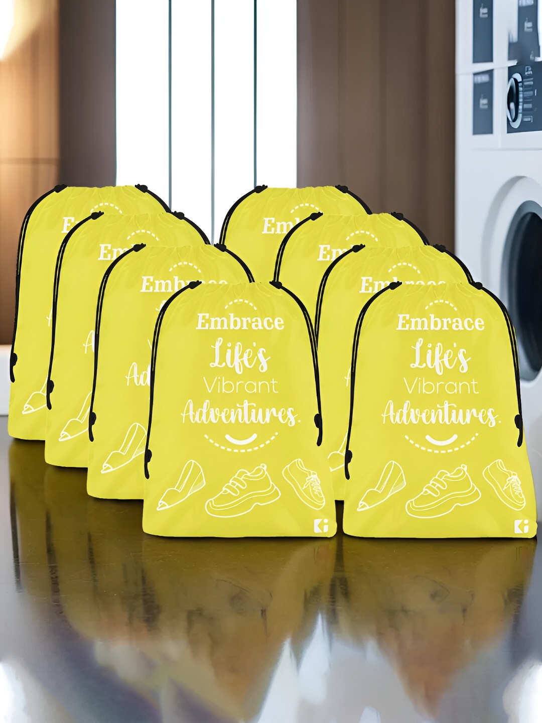

Kuber Industries Yellow & White 8 Pieces Printed Multi-Utility Organisers