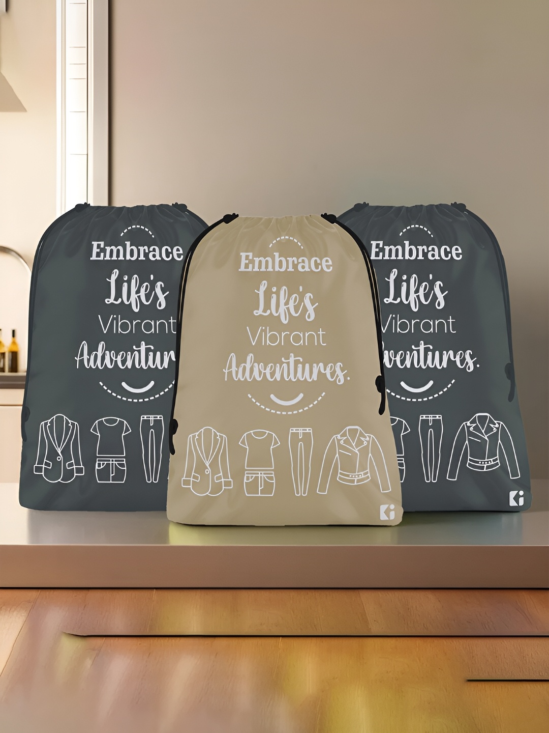 

Kuber Industries Brown & Grey 3 Pieces Printed Multi-Utility Organisers