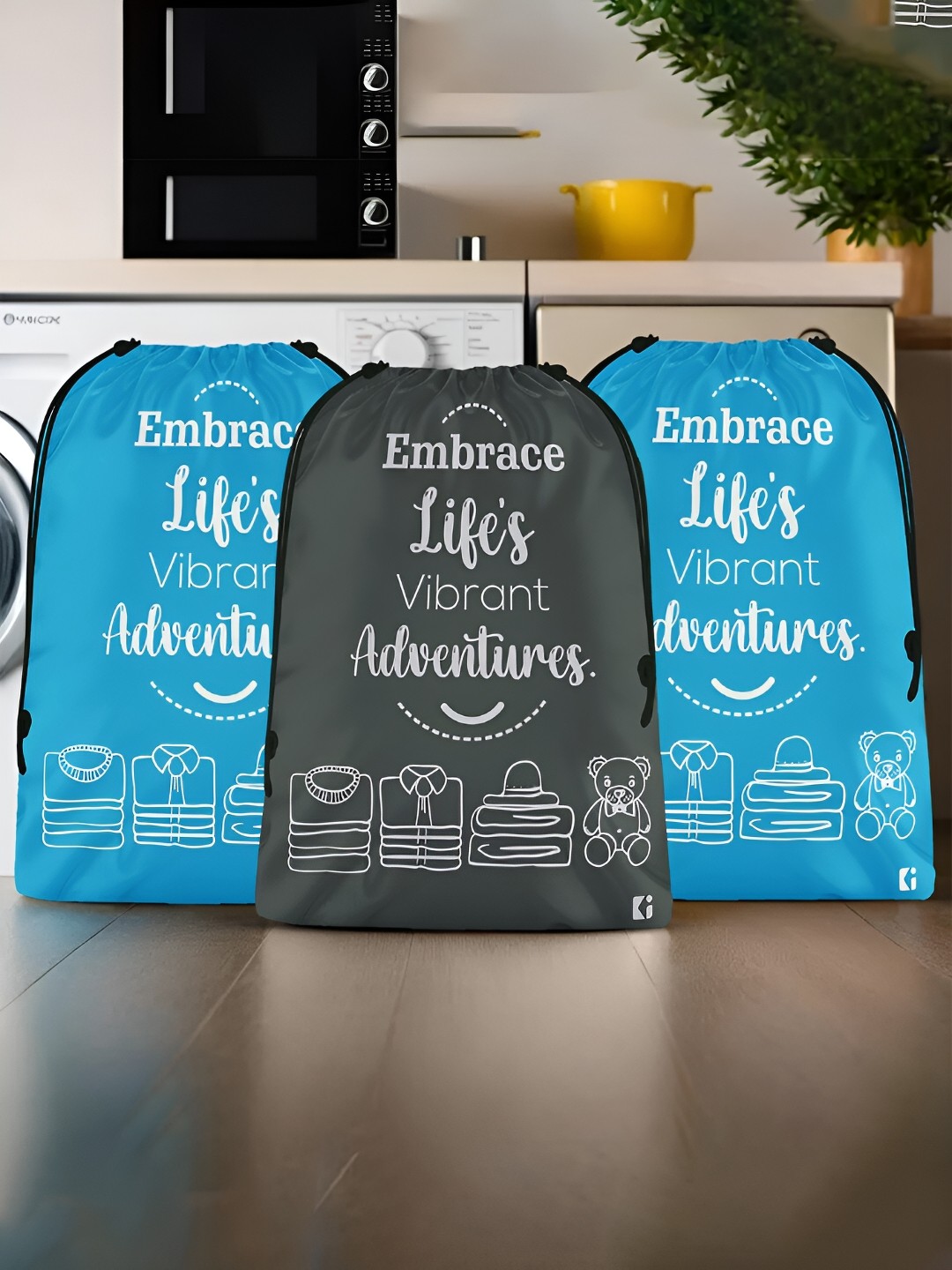 

Kuber Industries Grey & Blue 3 Pieces Printed Multi-Utility Organisers