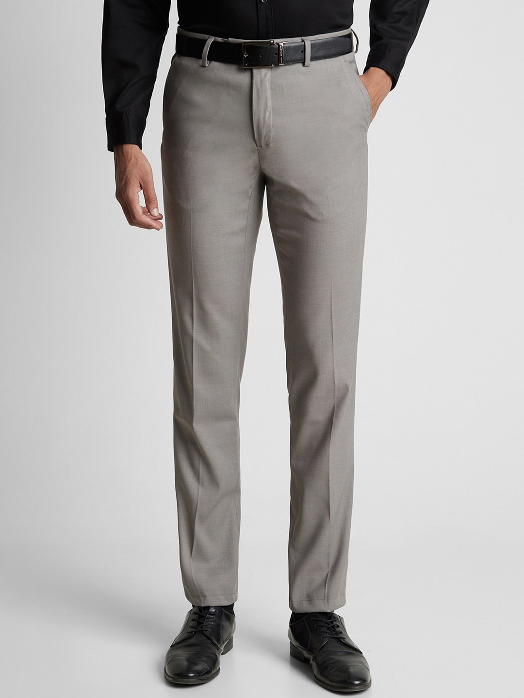 

Peter England Elite Men Slim Fit Mid-Rise Formal Trousers, Grey