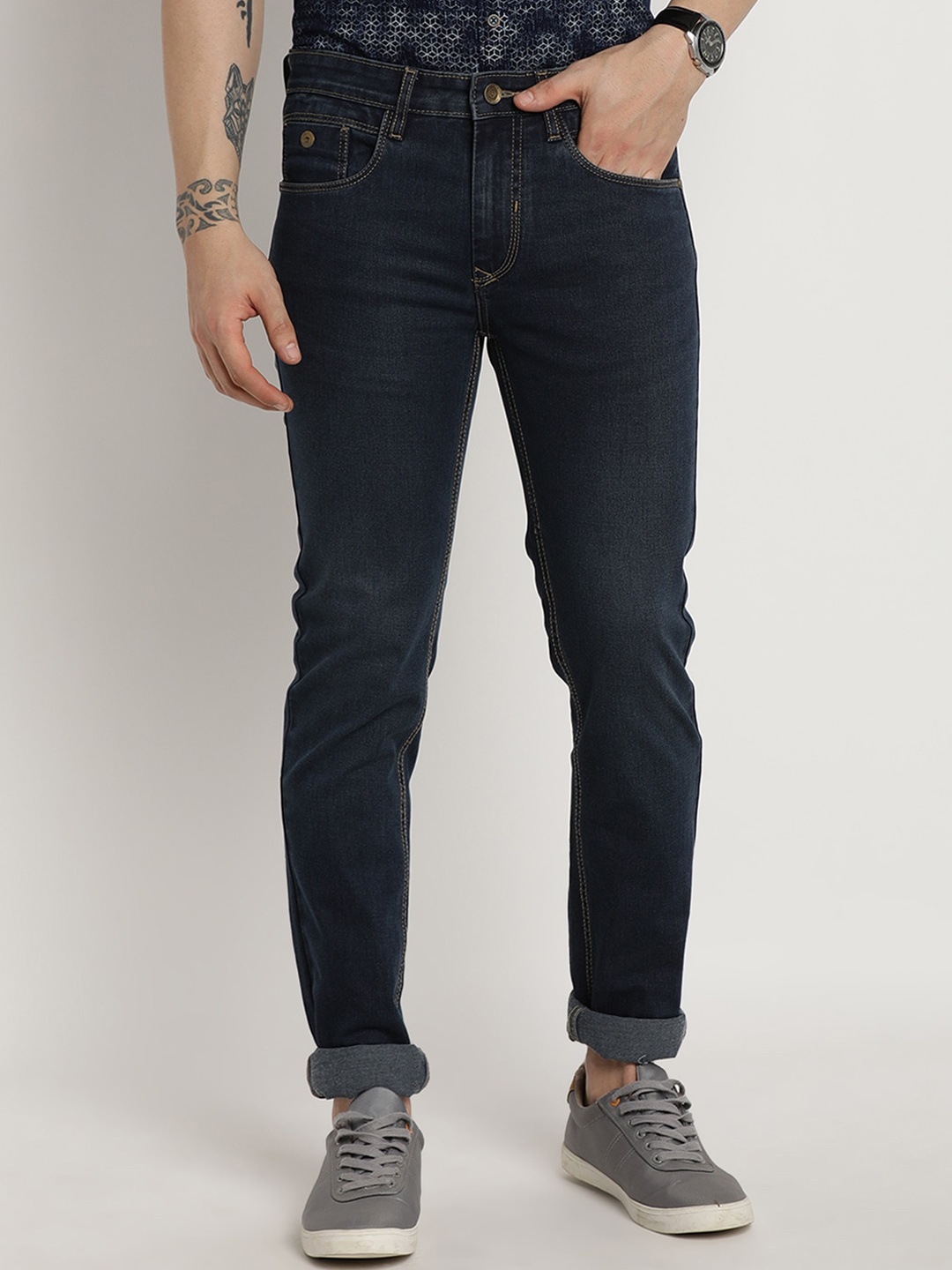 

Turtle Men Narrow Tapered Fit Stretchable Jeans, Navy blue