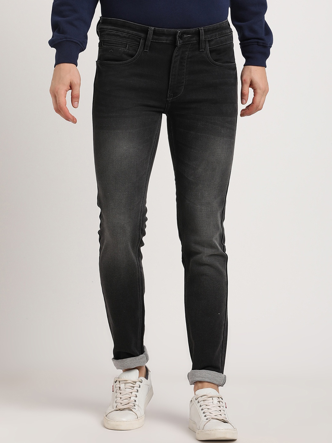

Turtle Men Narrow Tapered Fit Heavy Fade Stretchable Jeans, Grey