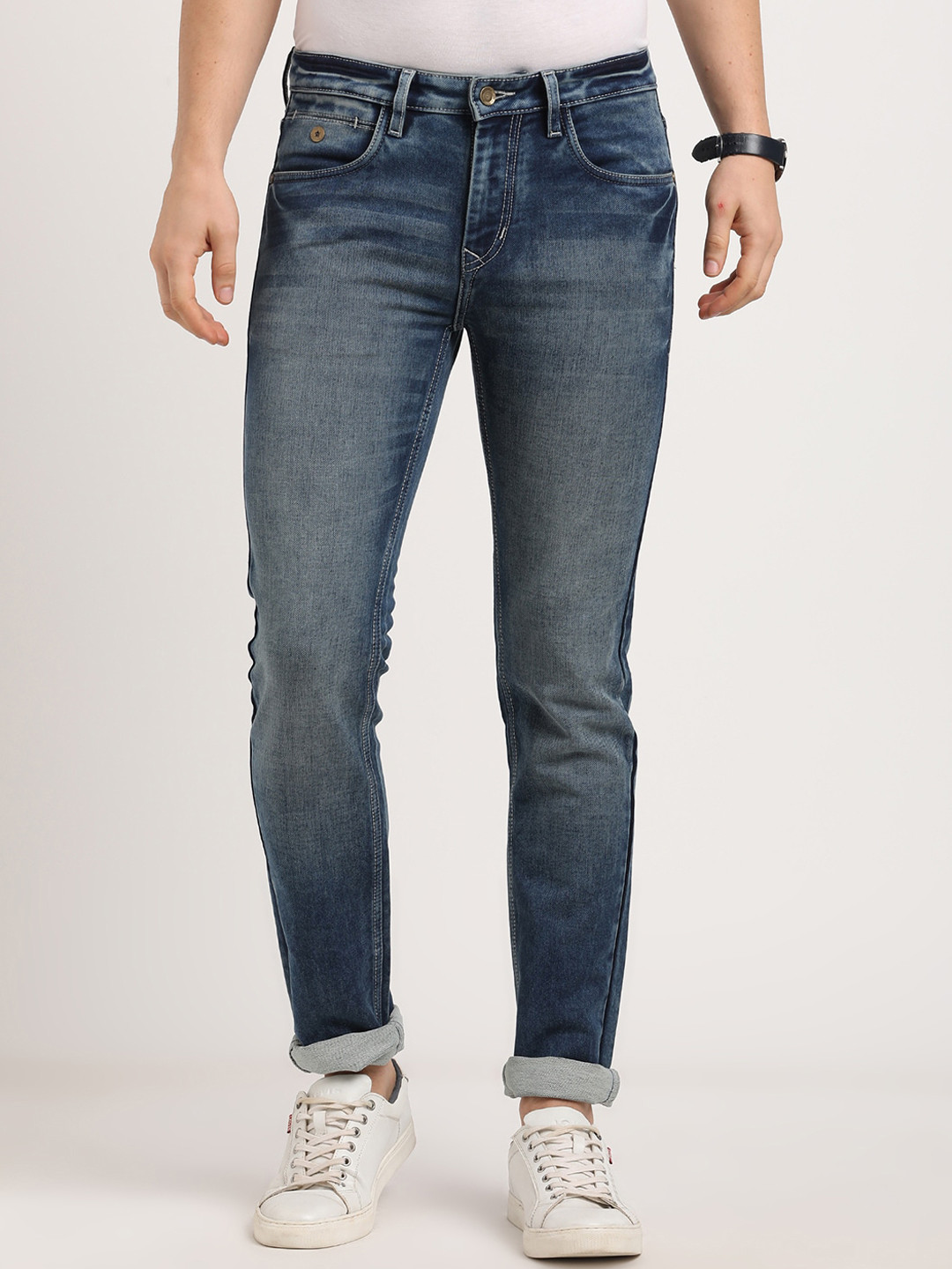 

Turtle Men Narrow Tapered Fit Heavy Fade Stretchable Jeans, Blue