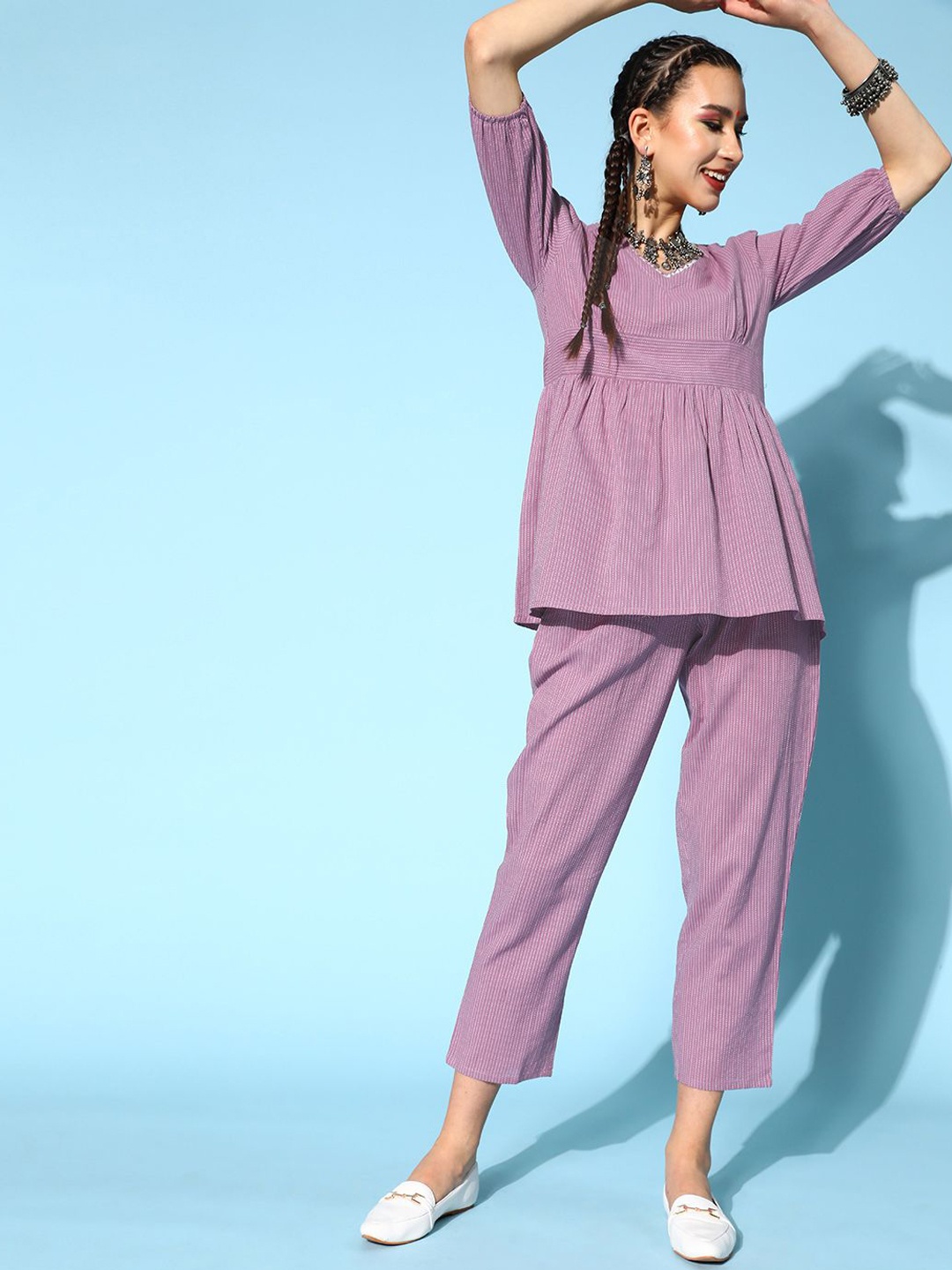 Stylum Lavender Printed Pure Cotton Tunic With Trousers Co-Ords