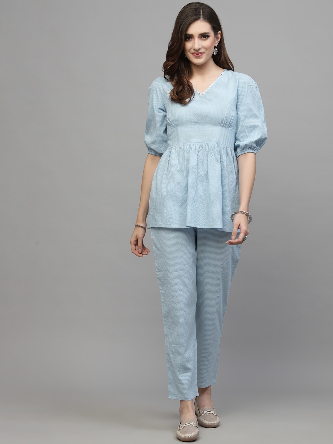 Stylum Blue Printed Pure Cotton Tunic With Trousers Co-Ords