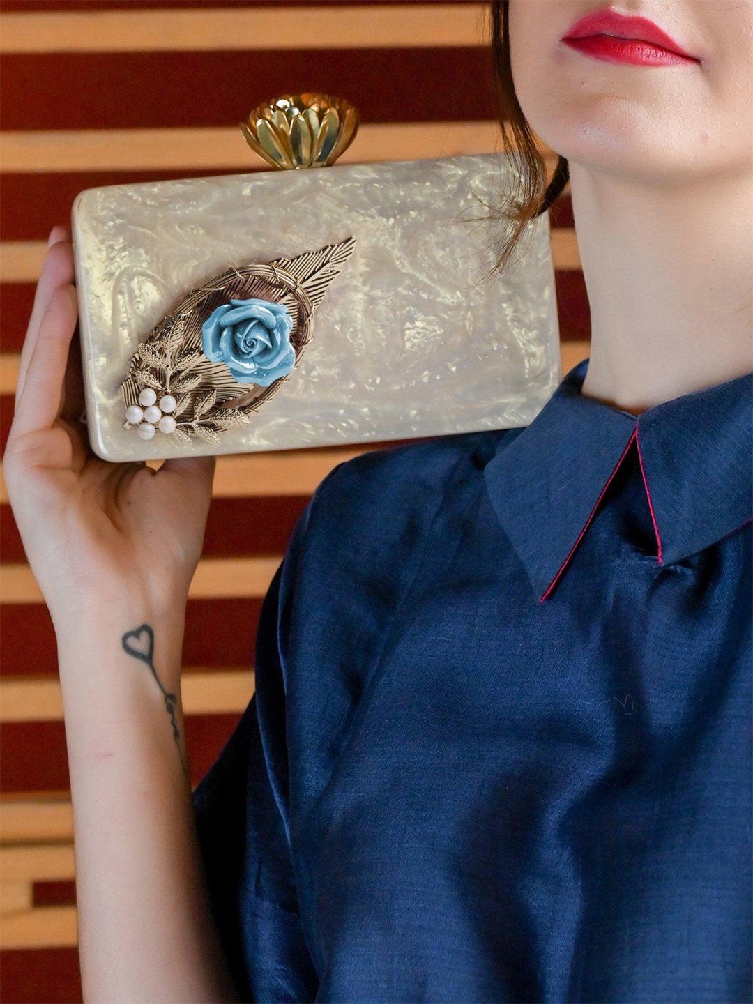 

ODETTE Embellished Box Clutch, Off white