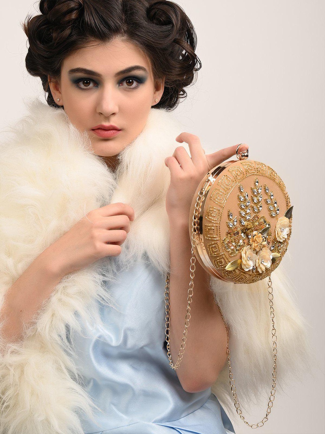 

ODETTE Embellished Box Clutch, Brown