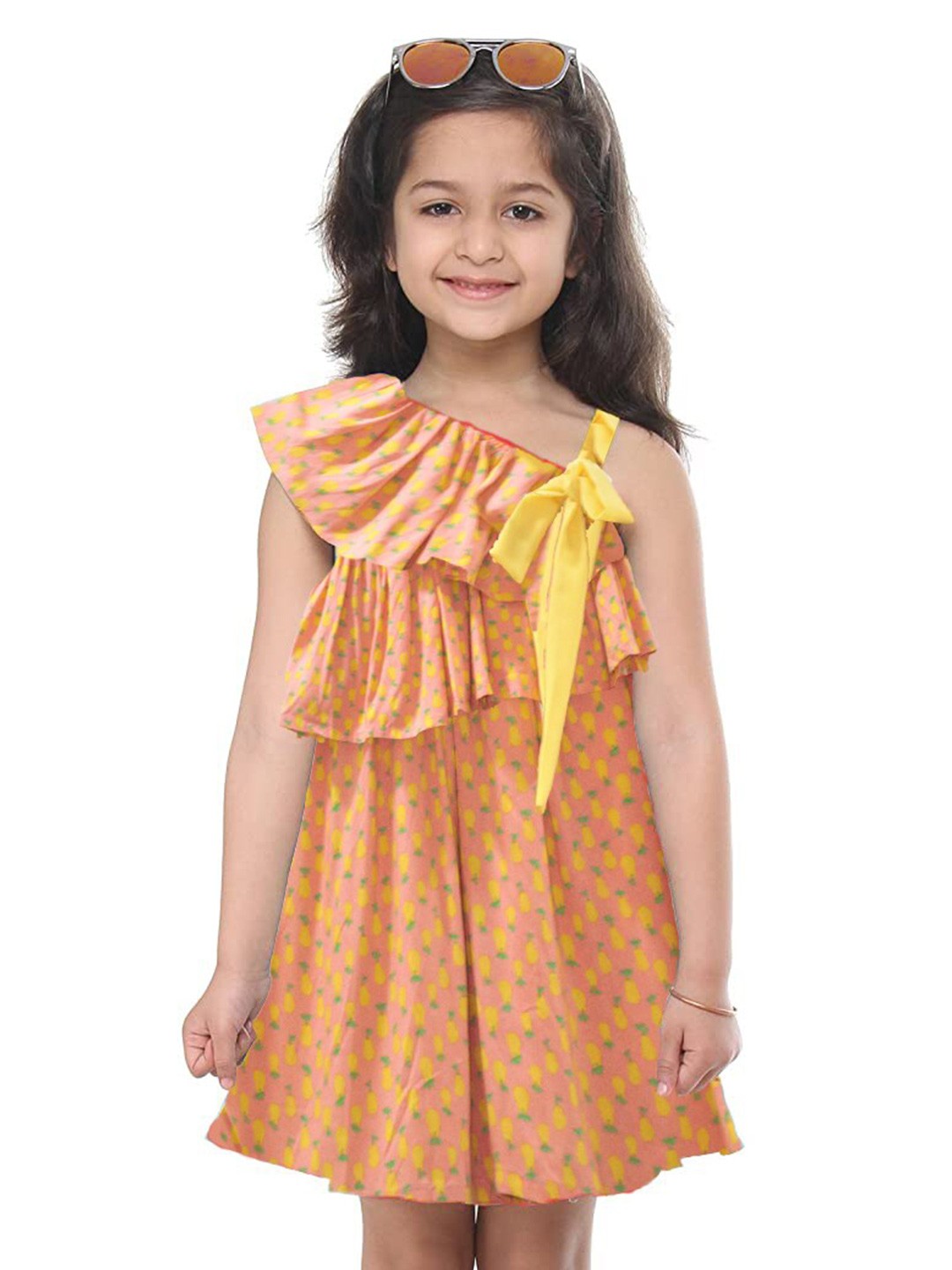 

Kids On Board Girls Polka Dot Print Ruffled A-Line Dress, Peach