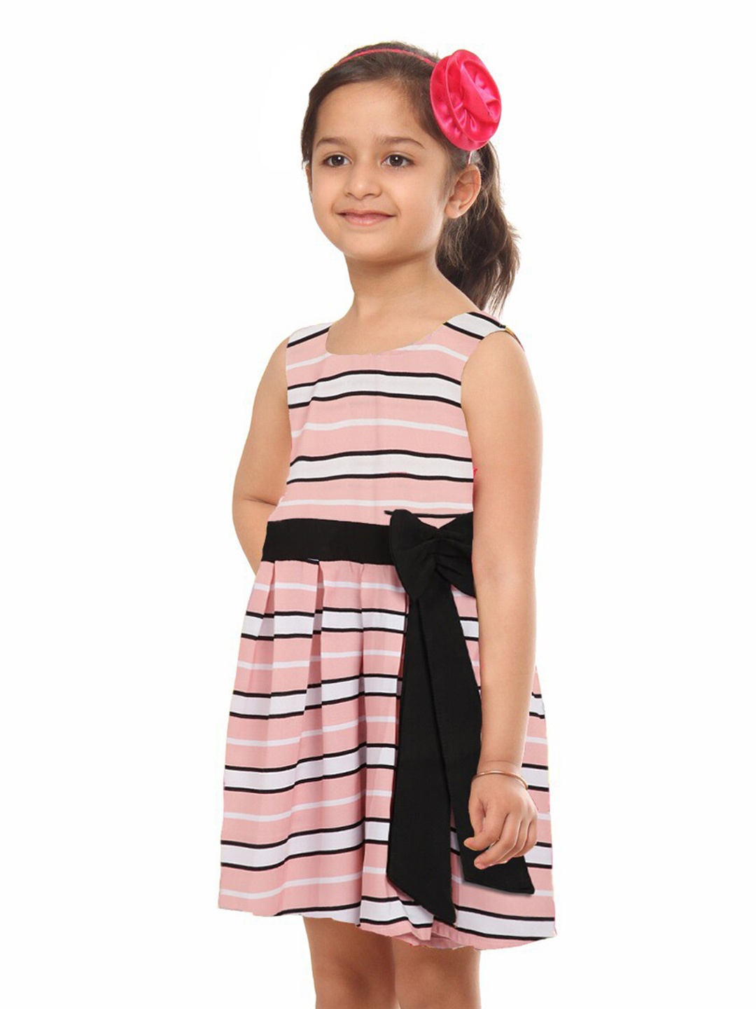 

Kids On Board Girls Striped Cotton Fit & Flare Dress, Pink