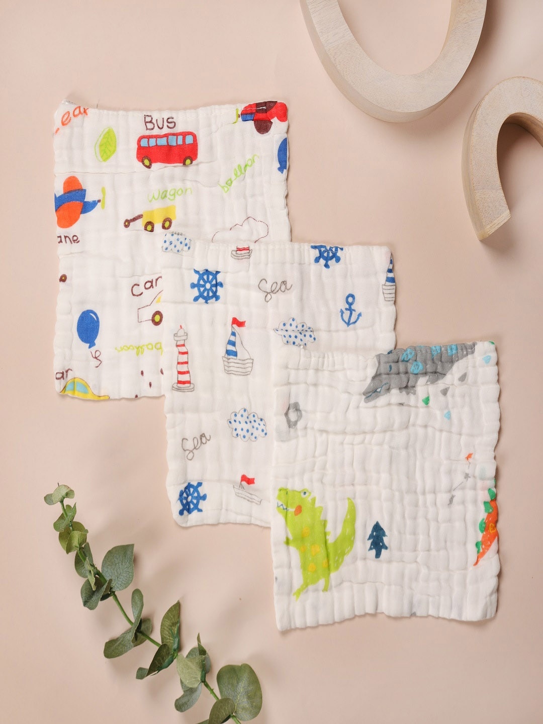 

KICKS & CRAWL Infants Pack Of 3 Printed Cotton Wash Cloth, Multi