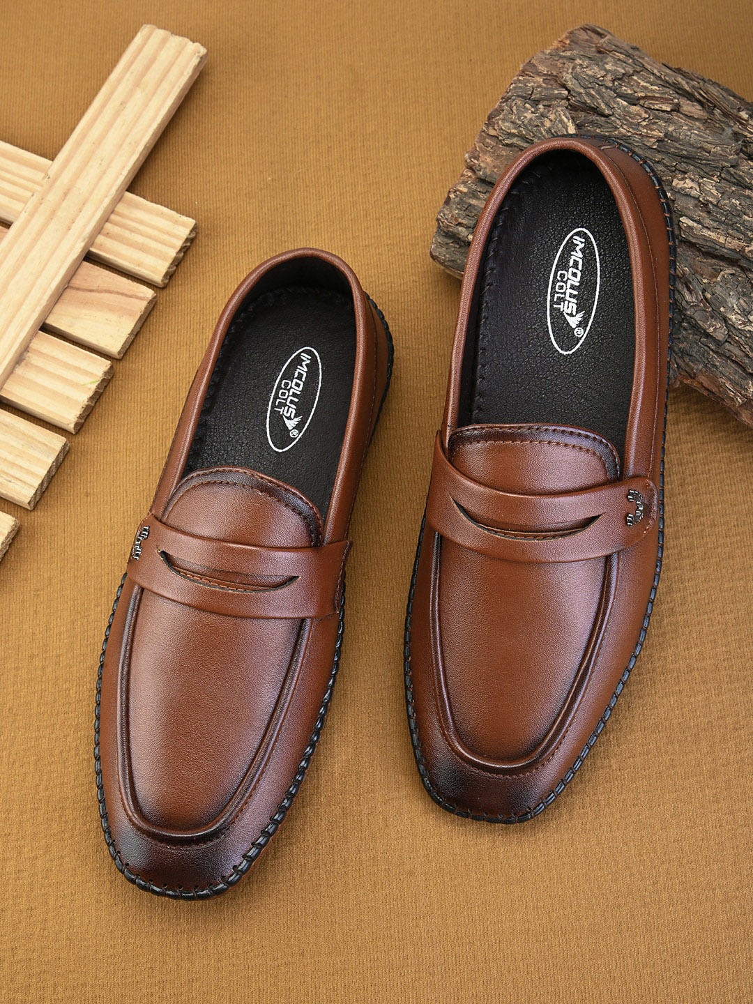 

IMCOLUS Men Penny Loafers, Tan