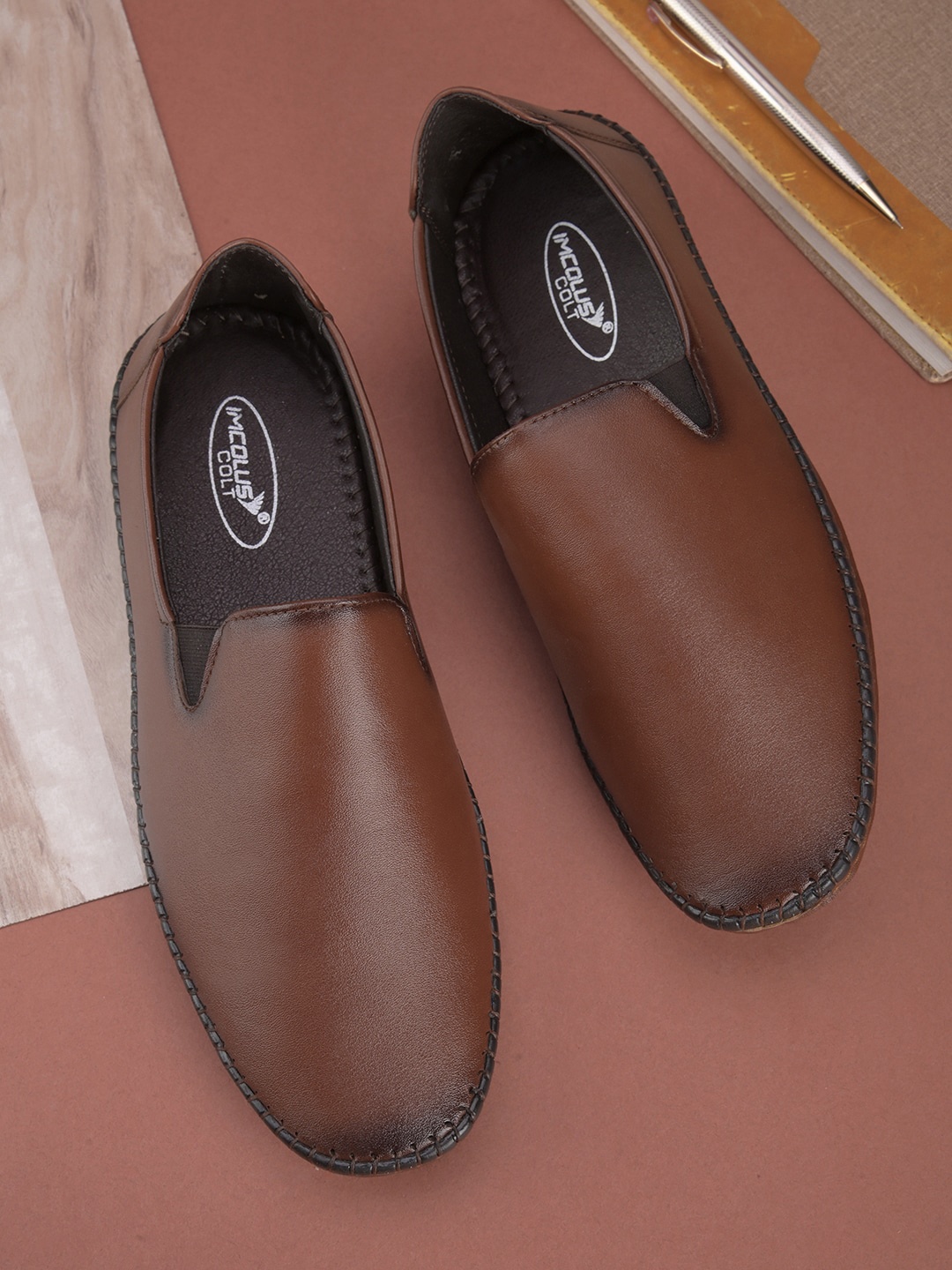

IMCOLUS Men Round Toe Loafers, Tan
