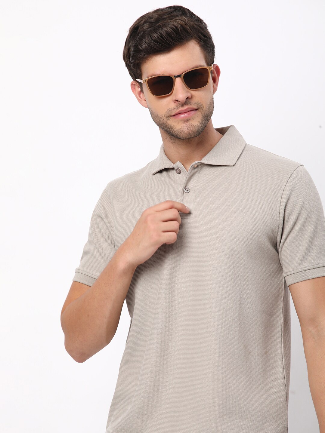 

R&B Men Polo Collar T-shirt, Beige