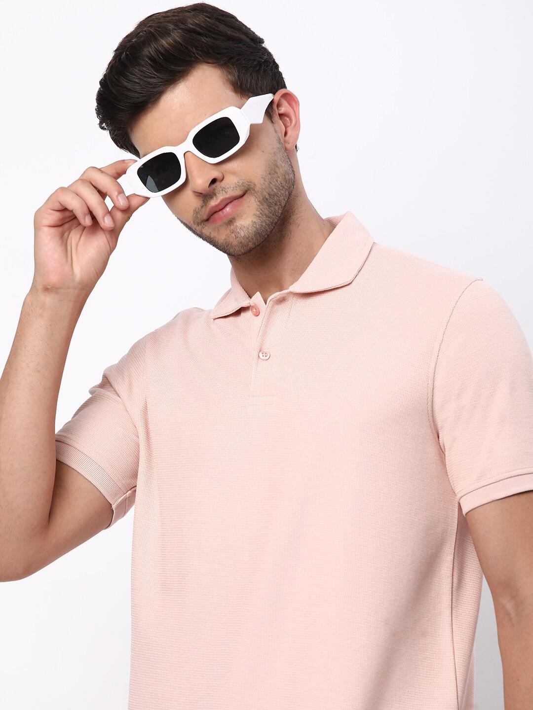 

R&B Men Polo Collar T-shirt, Pink