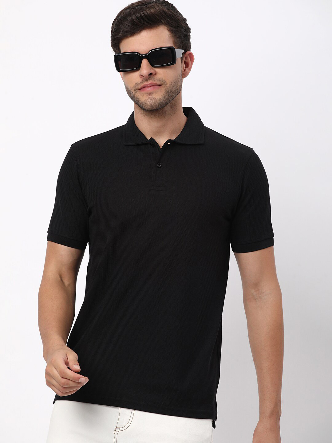 

R&B Men Polo Collar T-shirt, Black