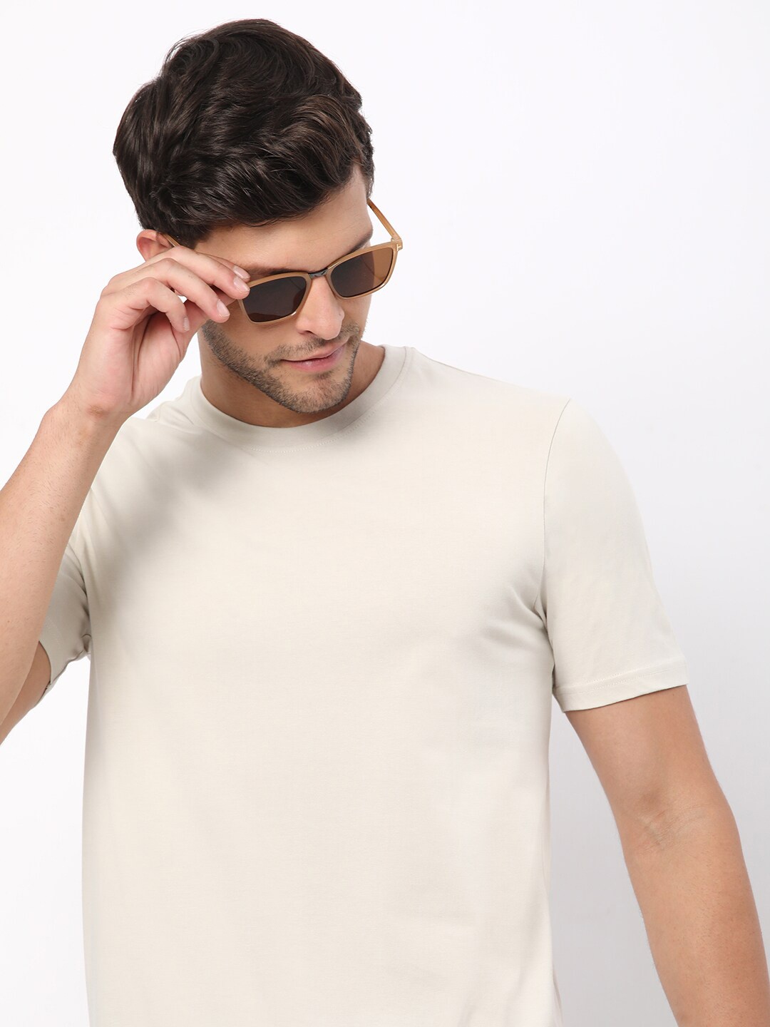 

R&B Round Neck Regular T-shirt, Beige