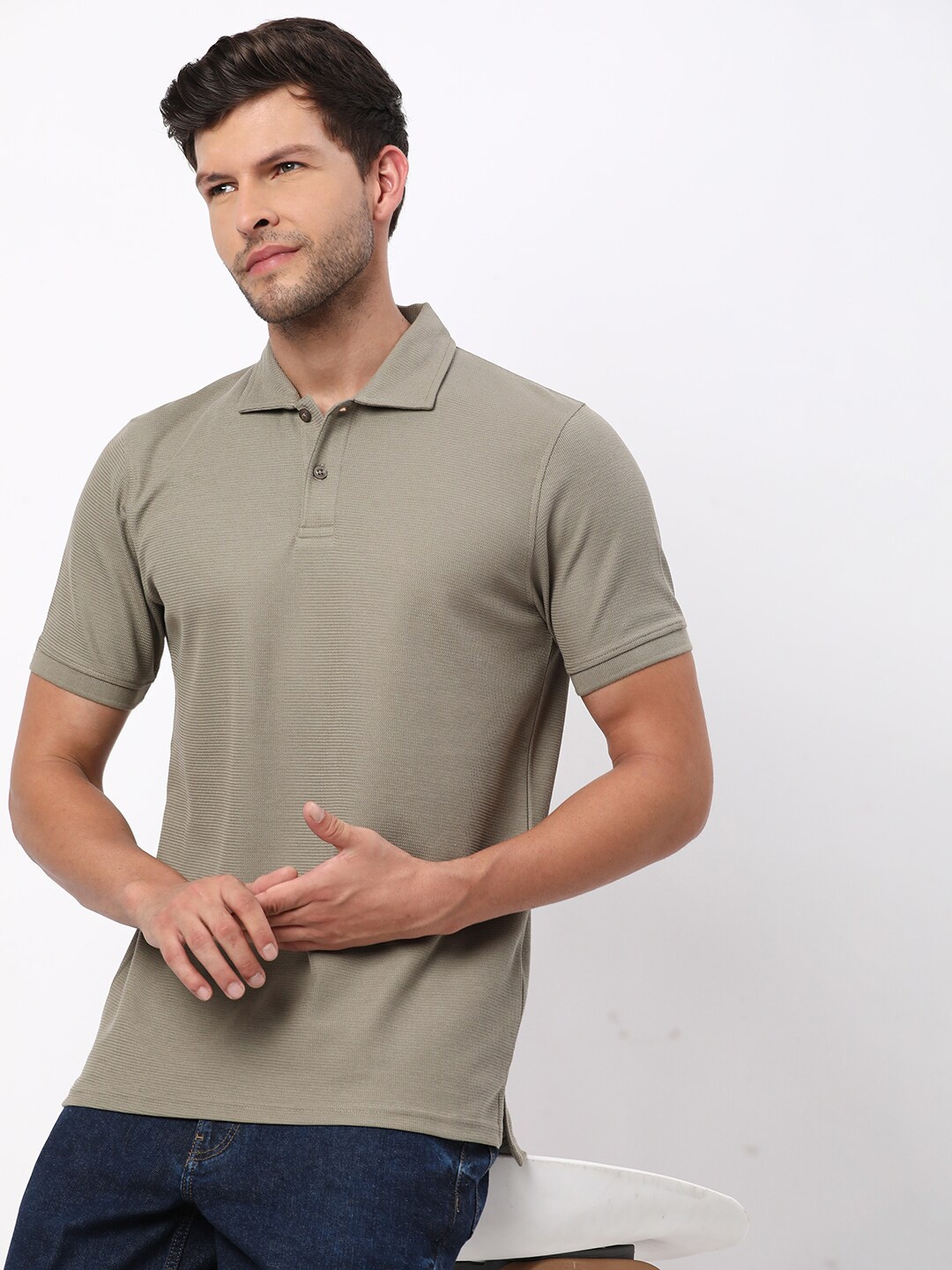 

R&B Men Polo Collar T-shirt, Olive