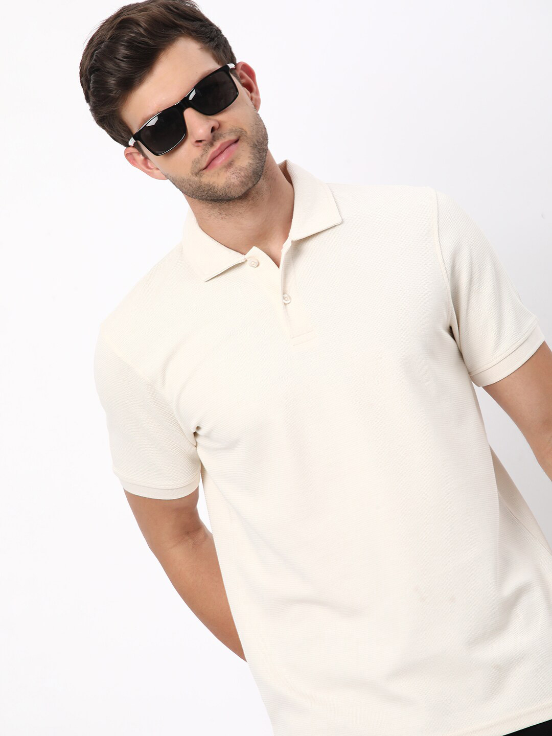 

R&B Men Polo Collar T-shirt, White