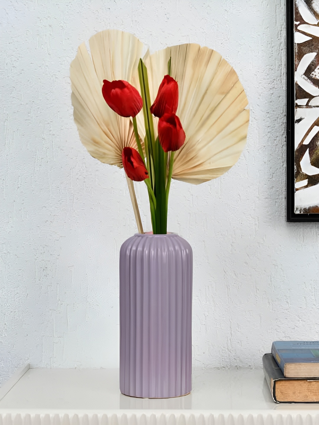 

Athome by Nilkamal Lavender Ribbed Ceramic Tabletop Vase