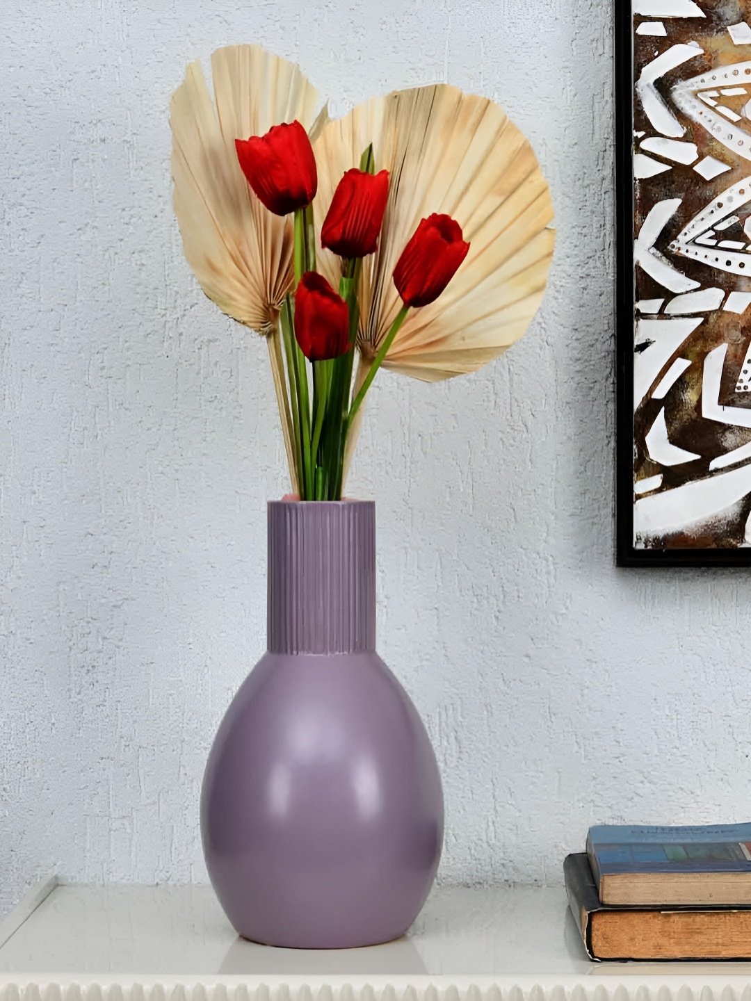 Athome by Nilkamal Lavender Ribbed Tabletop Vase