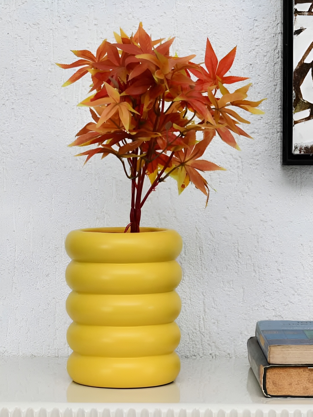 

Athome by Nilkamal Yellow Ribbed Tabletop Vase