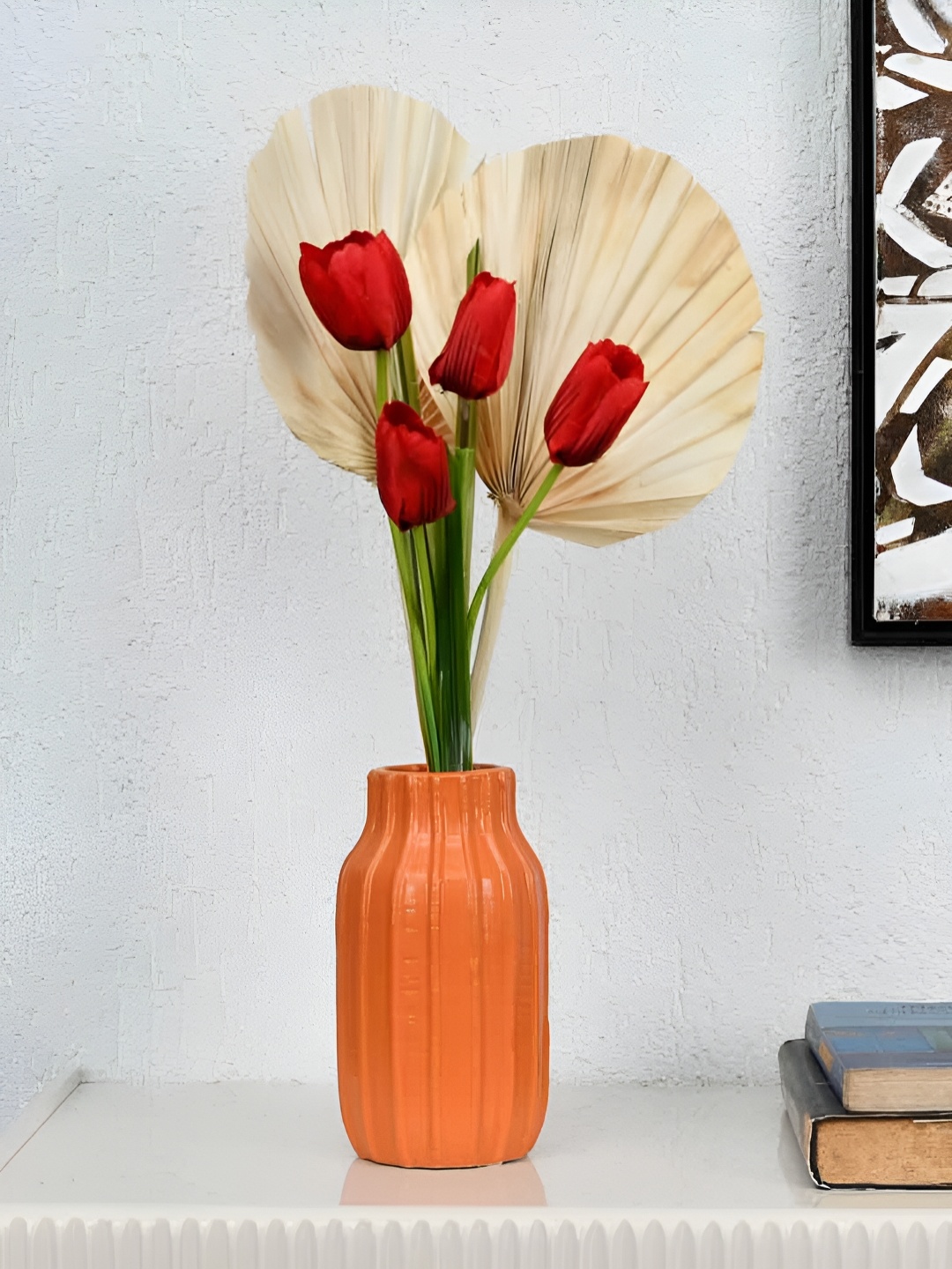 

Athome by Nilkamal Orange Coloured Ribbed Tabletop Vase