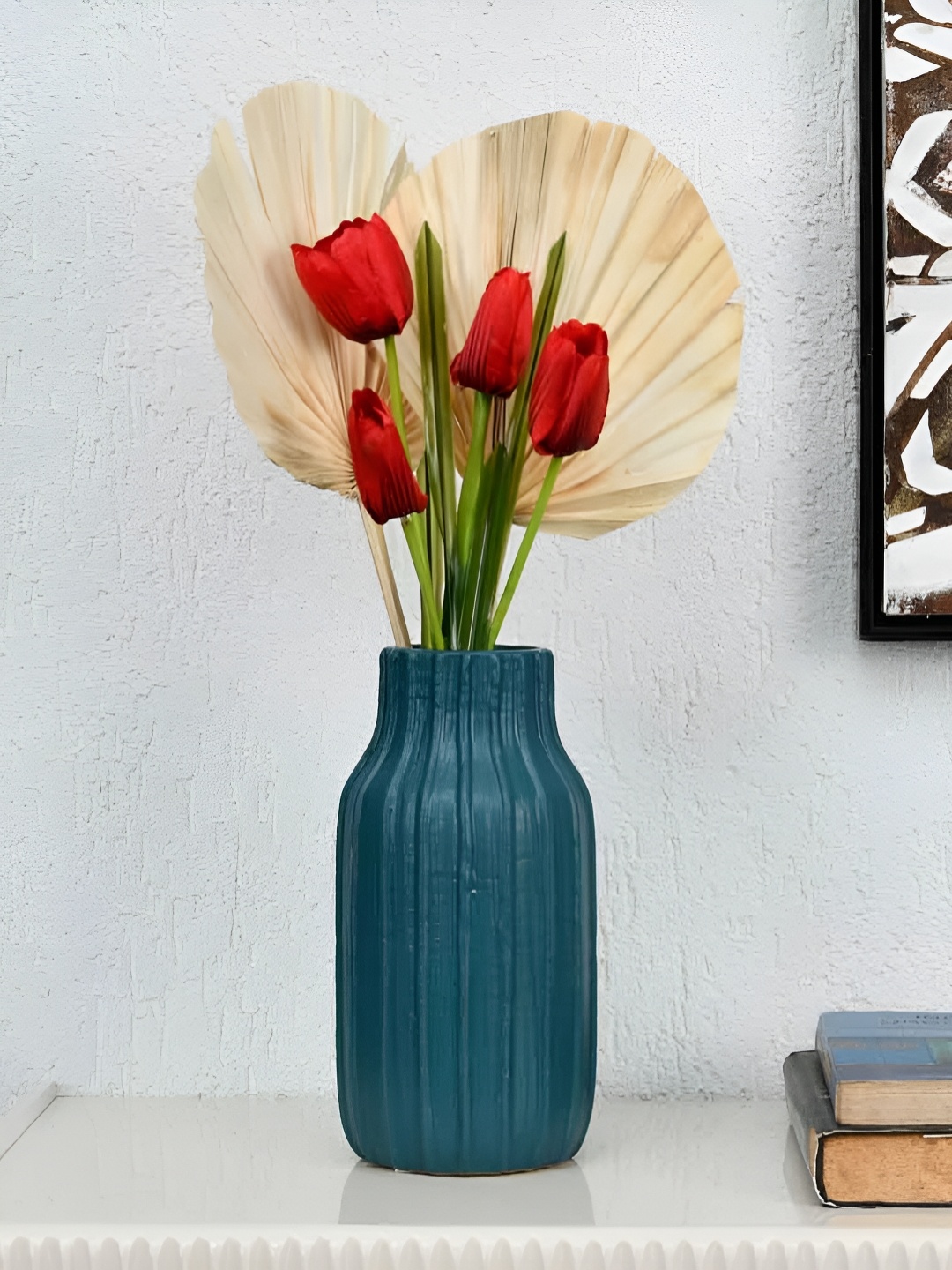 

Athome by Nilkamal Blue Ribbed Tabletop Vase