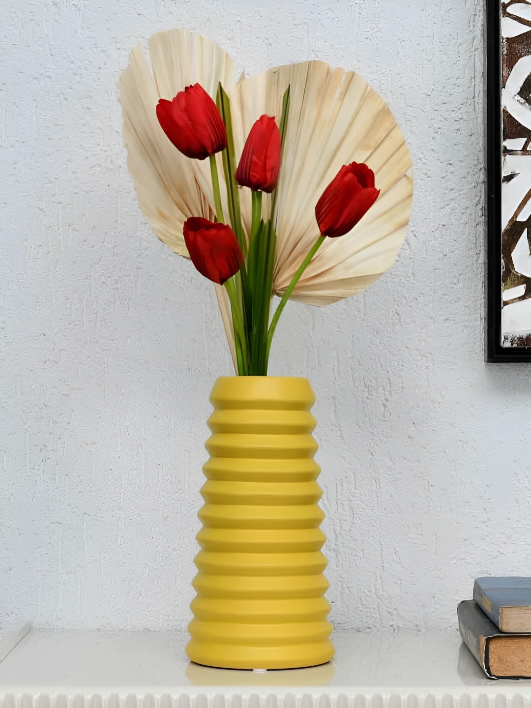 

Athome by Nilkamal Yellow Ribbed Ceramic Tabletop Vase