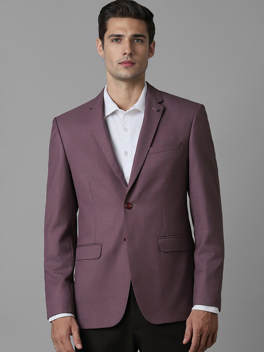 

Louis Philippe Men Textured Notched Lapel Long Sleeves Single Breasted Blazers, Purple